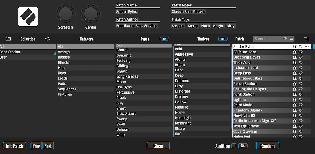 GForce Software - Novation Bass Station - Preset Browser